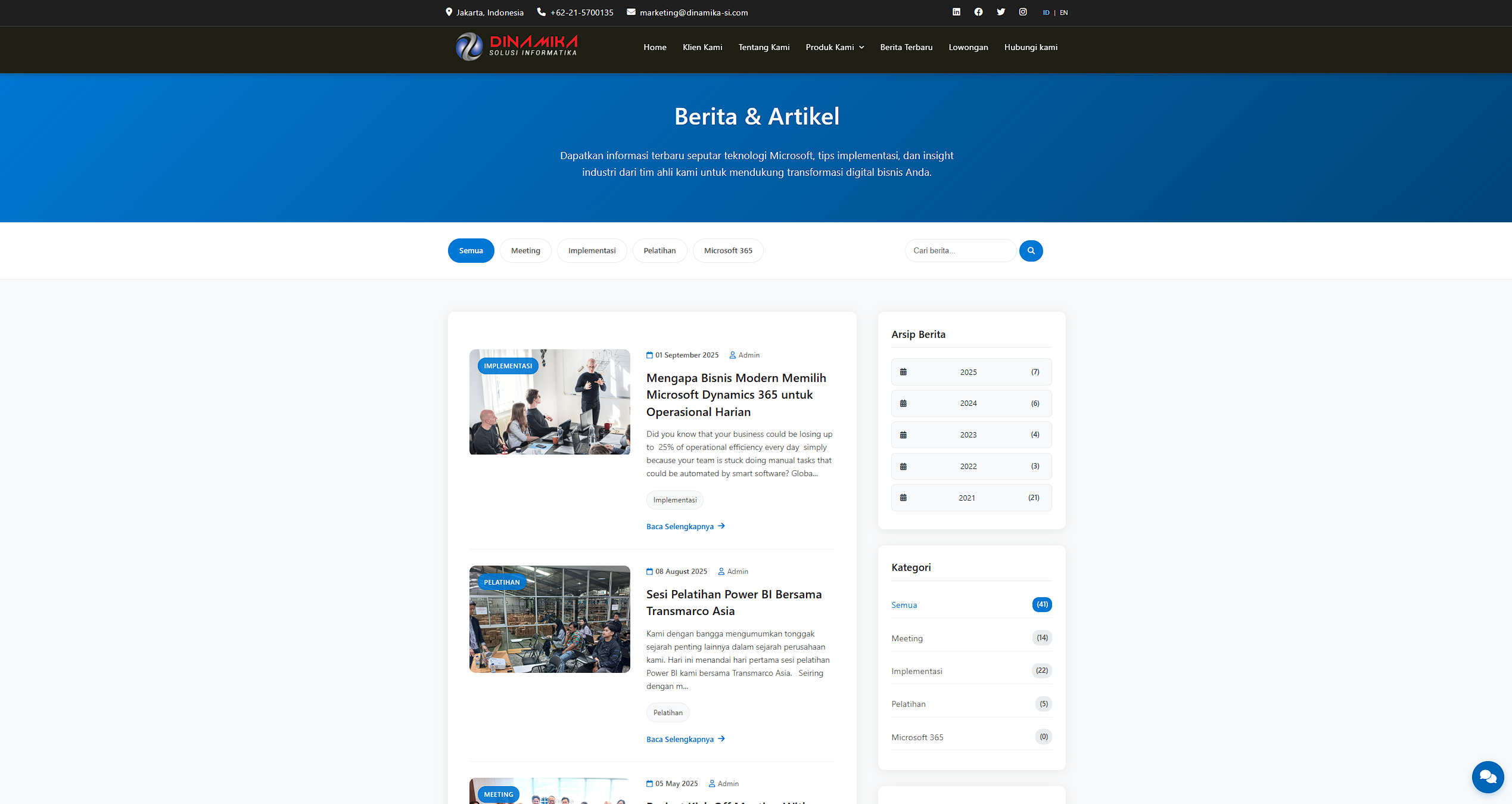 Dashboard admin Website Korporat PT. Dinamika Solusi Informatika
